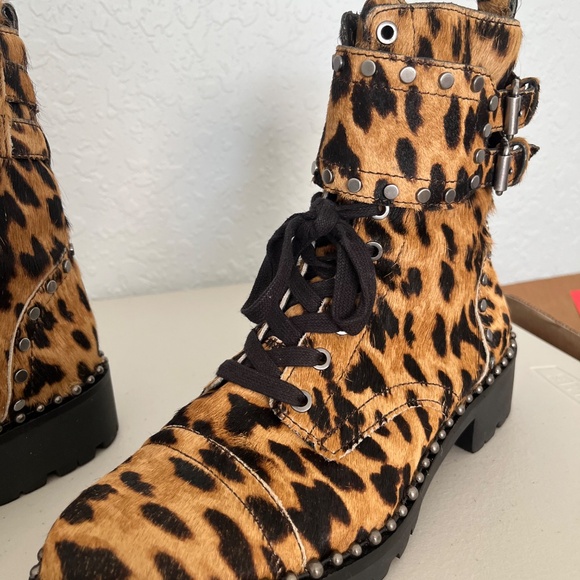 Sam Edelman women’s leopard brown/caramel combat boots studded calfhair Jennifer - Picture 7 of 11